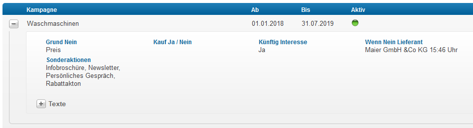 Anzeige Kampagnen in CRM